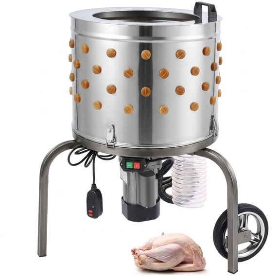 20-Inch Chicken Plucker Machine, 500W Stainless Steel Poultry Defeathering Equipment with 108 Soft Fingers & Debris Collection