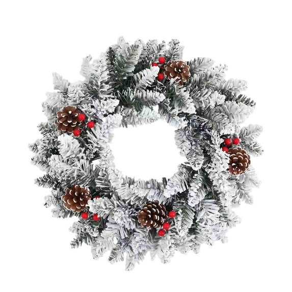 20 Inch Christmas Snowy Spruce Wreath with Pinecones and Red Berries – Artificial Winter Christmas Holiday Door, Wall, Mantel, Tabletop Decoration –Rustic Farmhouse Xmas Decor for Home, Office, Party