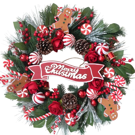 20 Inch Christmas Wreath for Front Door Artificial Winter Xmas Wreath with Christmas Balls Christmas Decorations with Eucalyptus Leaves for Window Wall Fireplace Holiday Home Decor