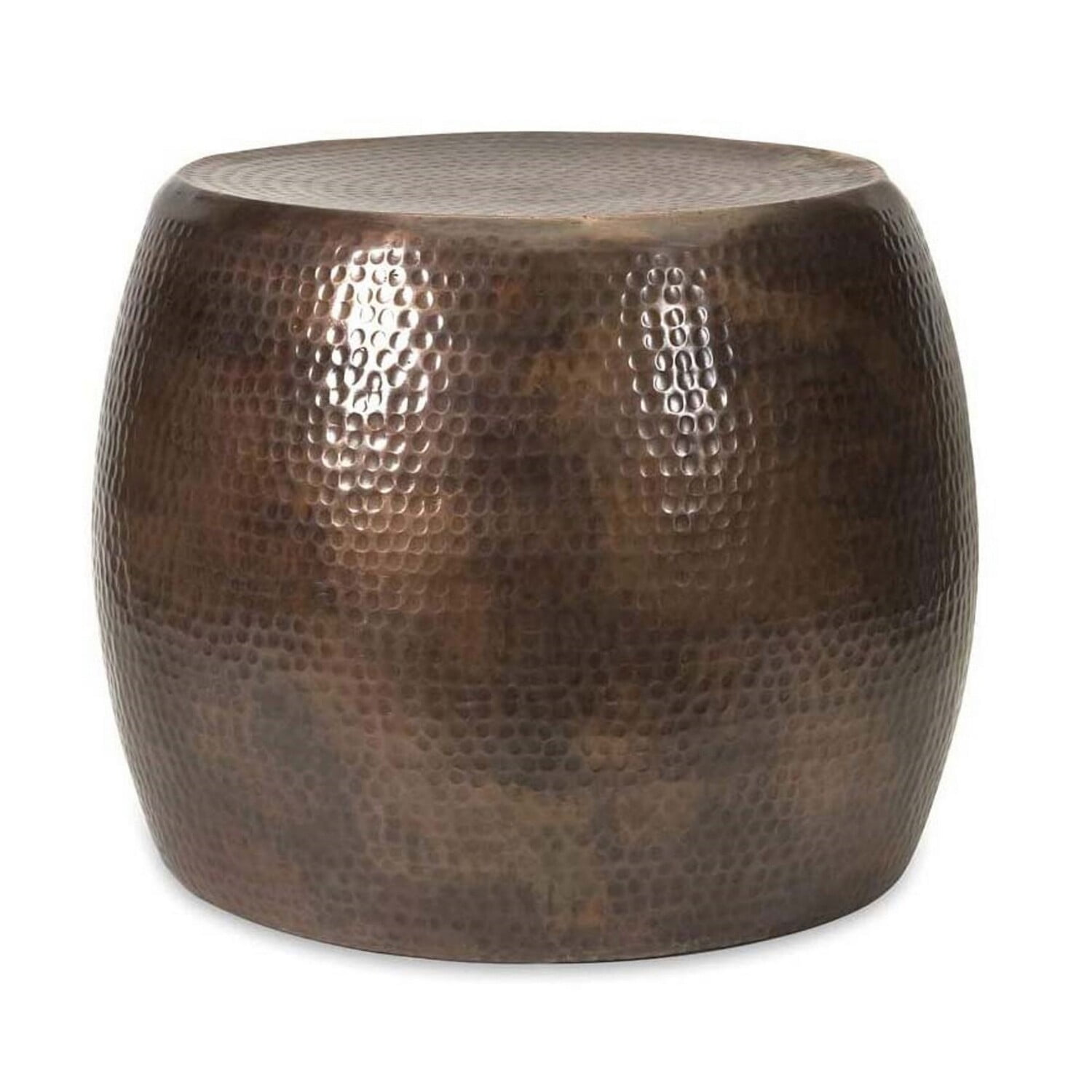 20 Inch Brown Hammered Iron Round Drum Accent Table