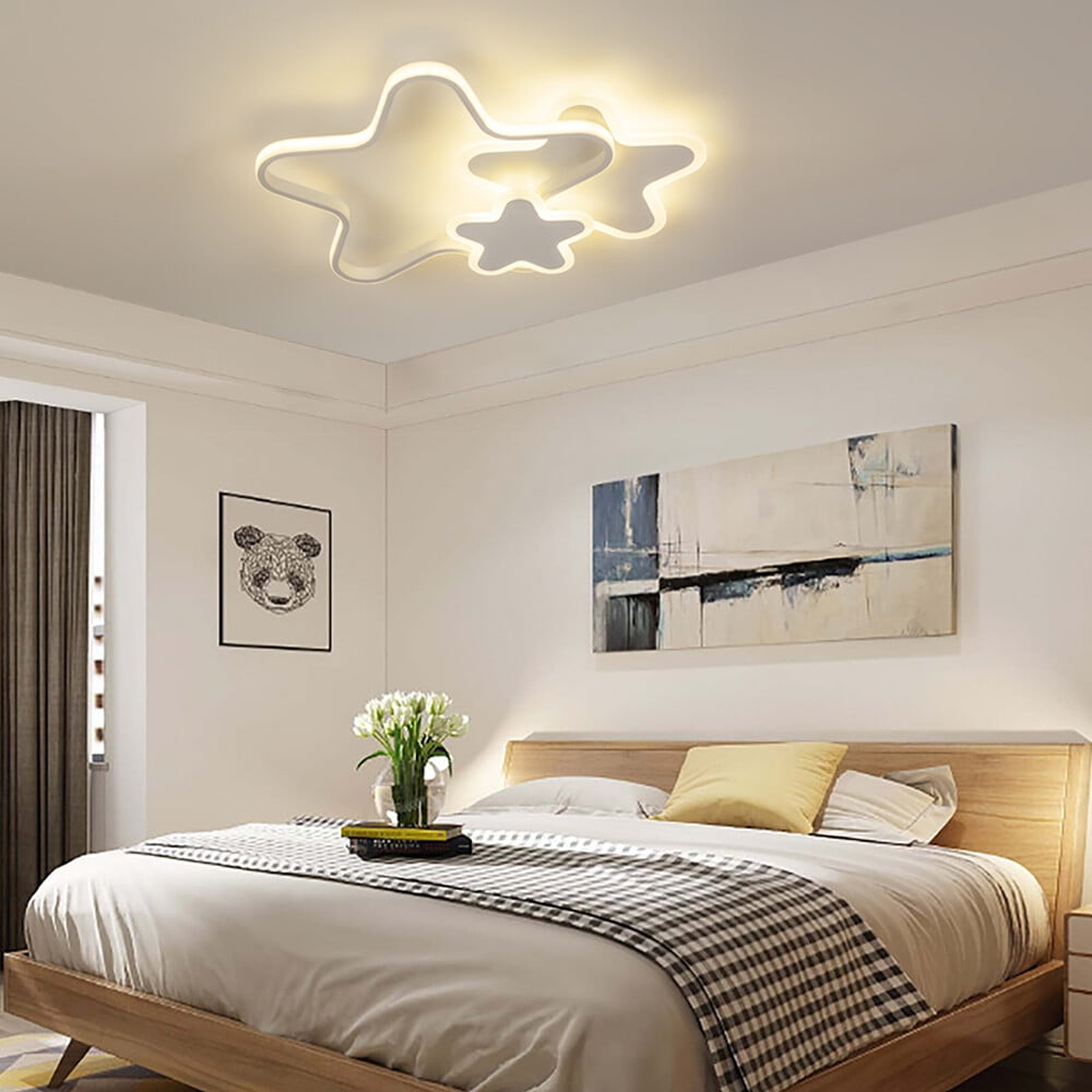 20 Inch Close to Ceiling Light Fixture, Modern Star Designed Flush Mount Dimmable LED Chandelier, Kids Bedroom Indoor Smart Lighting Fixture with Remote