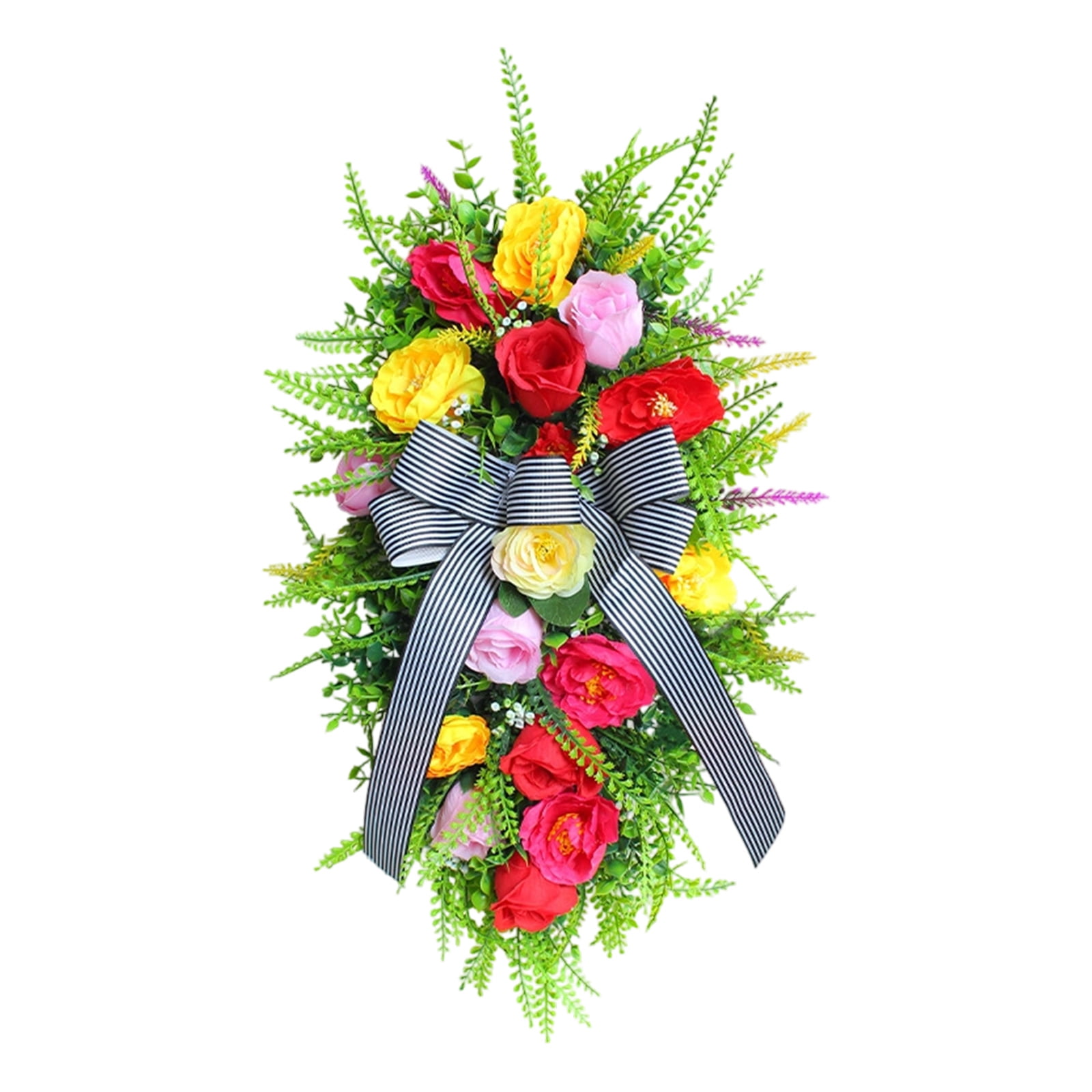20 Inch Colorful Floral Swag Wreath with Red Yellow Pink Roses and ...