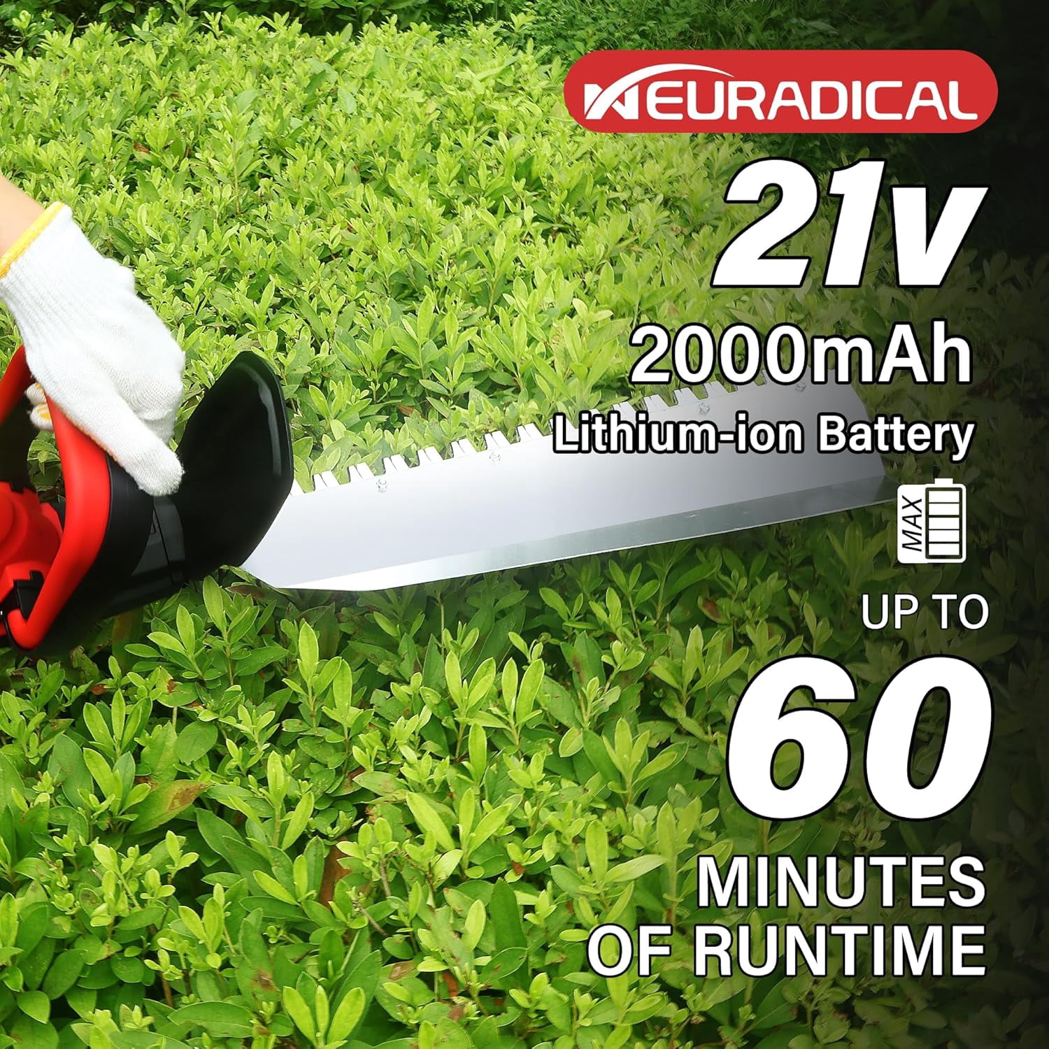 20 Inch Cordless Hedge Trimmer with 21V Battery for Efficient Garden Maintenance