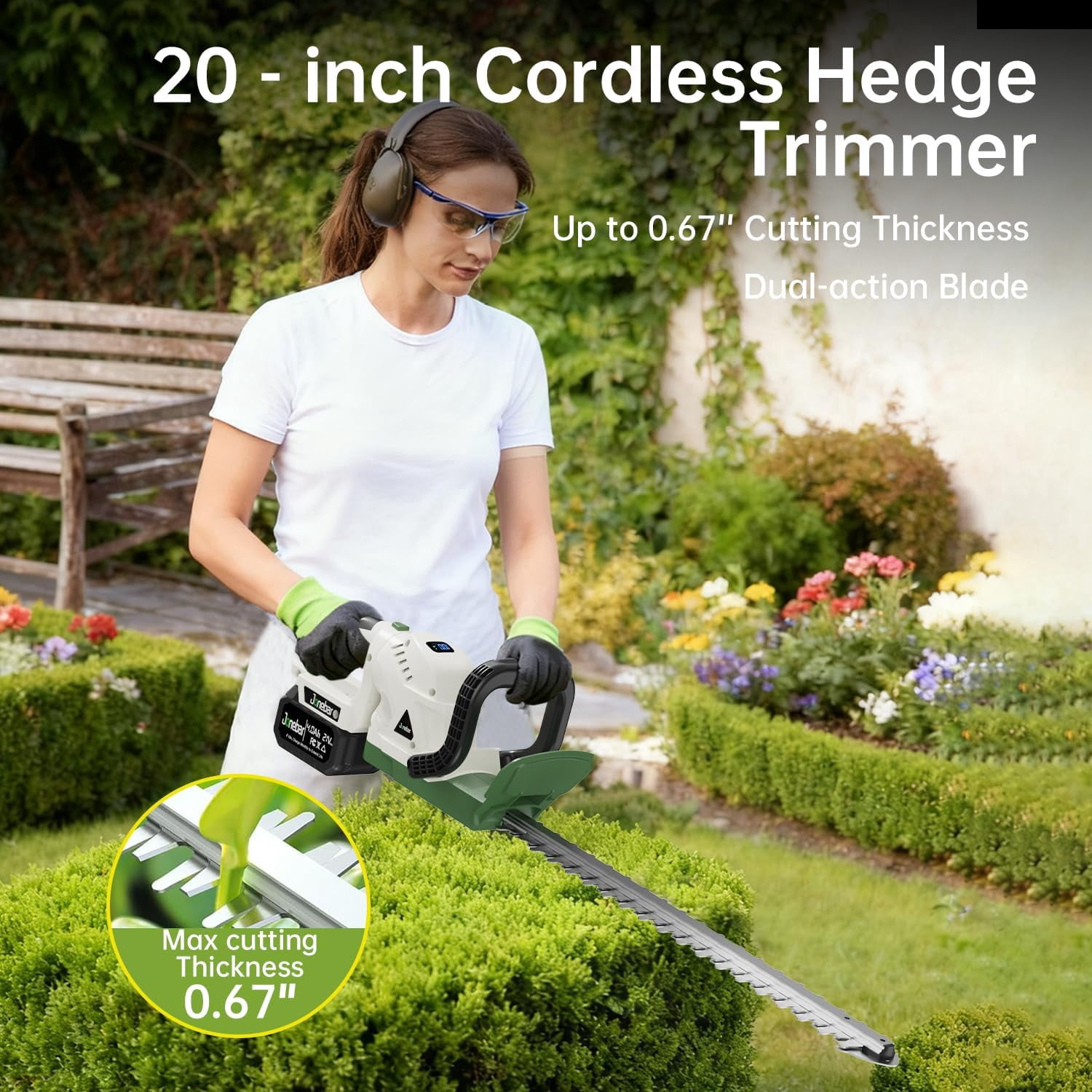 20 Inch Cordless Hedge Trimmer with 4.0Ah Battery and Fast Charger, 21V Electric Bush Clipper for Garden Lawn