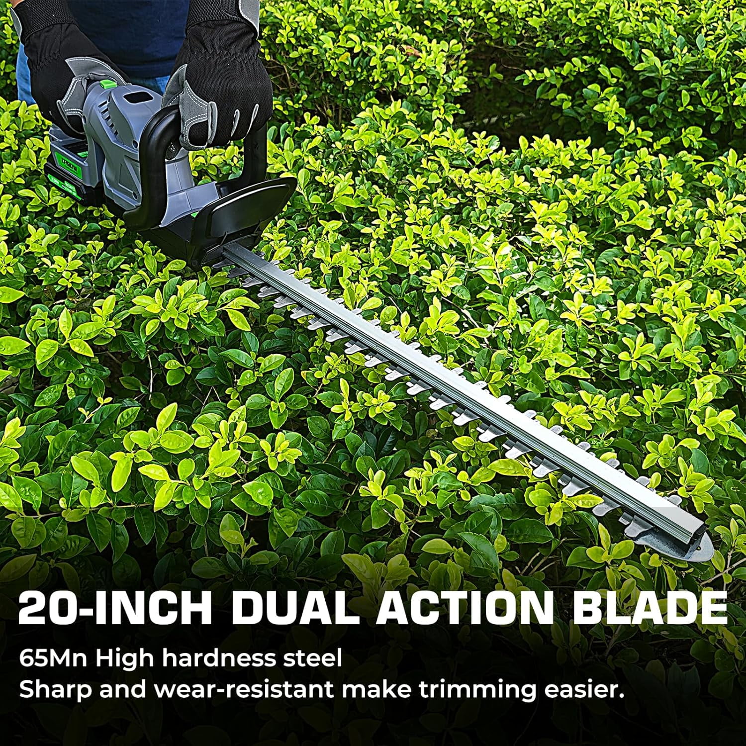20-Inch Cordless Hedge Trimmer with Dual Action Blades and 180 Rotatable Handle for Garden Shaping