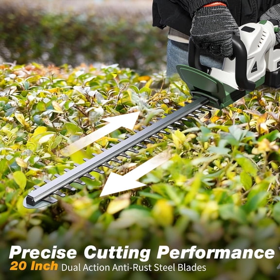 20 Inch Cordless Hedge Trimmer with Dual Batteries, 180 Rotatable Head Electric Bush Clipper for Garden