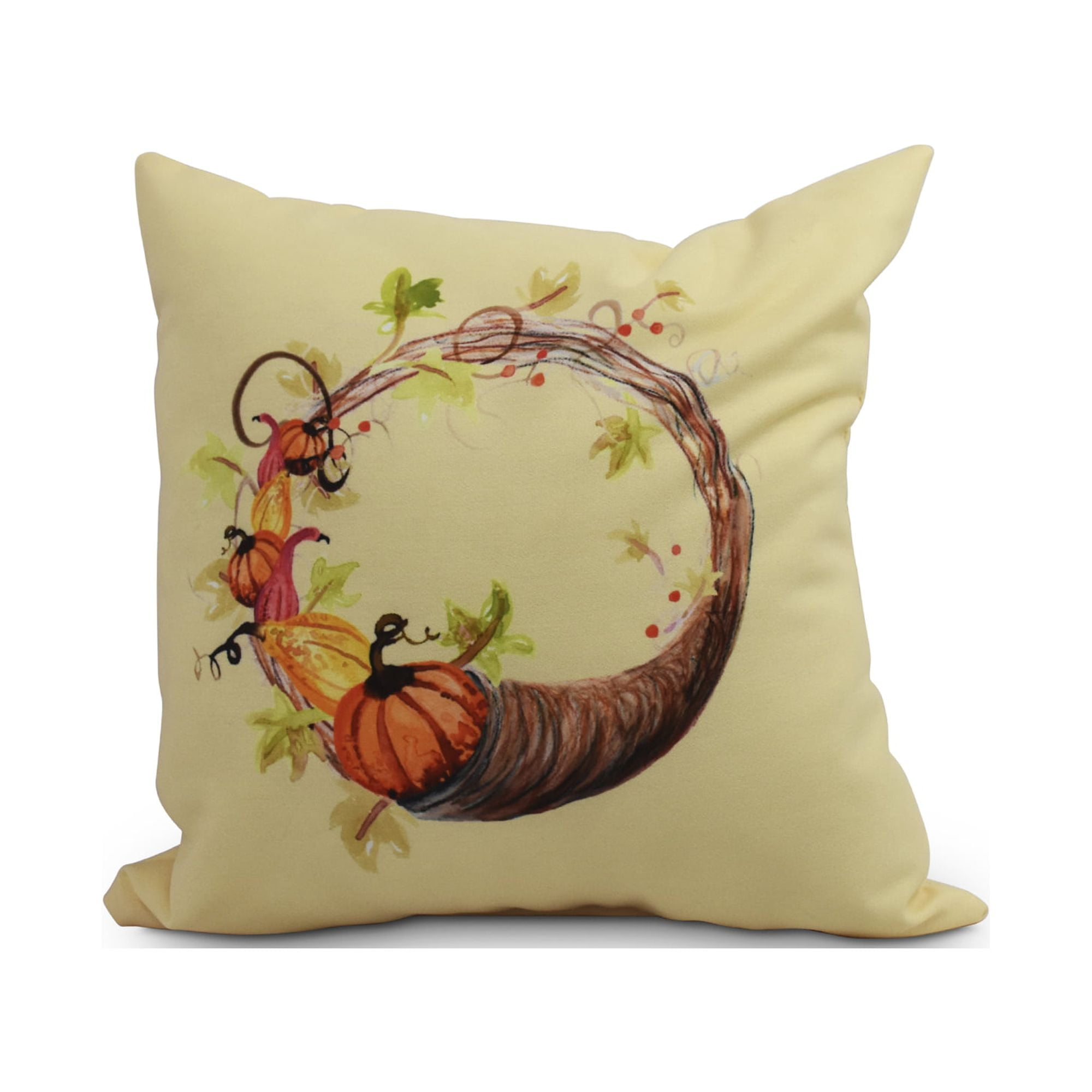 20 Inch Cornicopia Wreath Light yellow Fall Print Decorative Throw Pillow