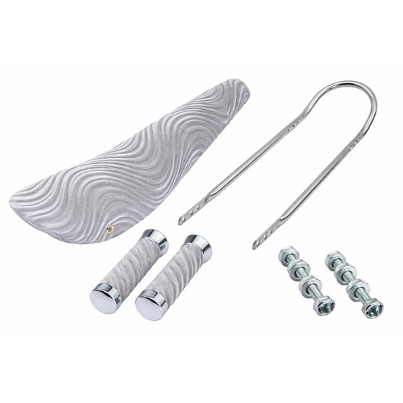 20 Inch Cruiser Bike Parts Kit Includes 20" Banana Saddle Velour Silver.Swirl Velour Grips Silver.Short Back 24 Sissy Bar Chrome.