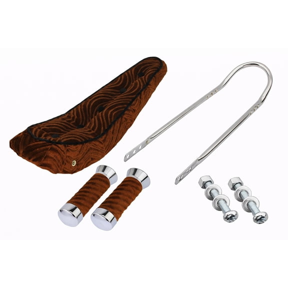 20 Inch Cruiser Bike Parts Kit Includes 20" Polo Saddle W/Button Brown.Custom Swirl Velour Grips Brown.Short Back 24 Sissy Bar Chrome.