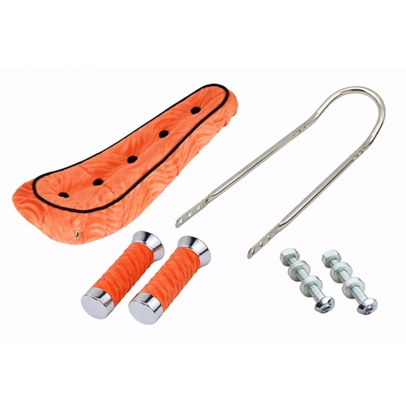 20 Inch Cruiser Bike Parts Kit Includes 20" Polo Saddle W/Button Orange.Bike Custom Swirl Velour Grips Short Back 24 Sissy Bar Chrome.