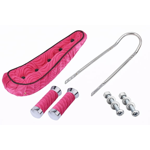 20 Inch Cruiser Bike Parts Kit Includes 20" Polo Saddle W/Button Pink.Custom Swirl Velour Grips Pink.Short Back 24 Sissy Bar Chrome.