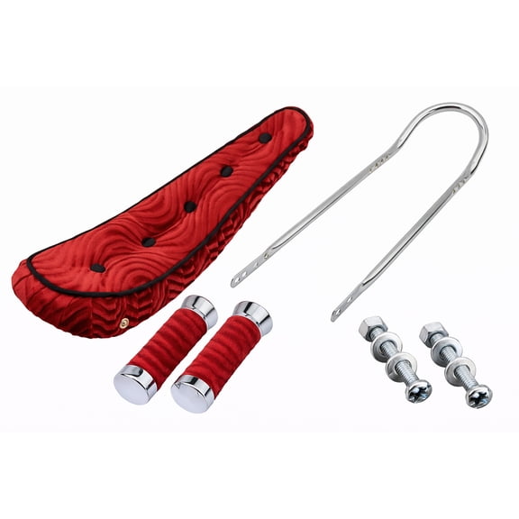 20 Inch Cruiser Bike Parts Kit Includes 20" Polo Saddle W/Button Red.Custom Swirl Velour Grips Red.Short Back 24 Sissy Bar Chrome.
