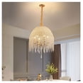thumbnail image 1 of 20 Inch Crystal Chandelier 6-Light – Waterfall Pendant Light, Gold Finish for Living Room Bedroom Dining Area – Adjustable Height, K9 Crystal Beads, 1 of 6