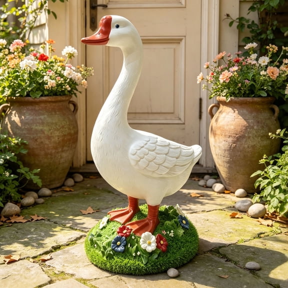 20 Inch DIY Paintable Goose Garden Statue, Magnesia Outdoor Yard Sculpture, White, Magnesium Oxide