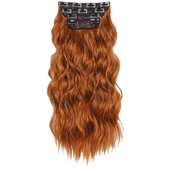 20 Inch Dark Red Clip Ins, Wavy High Temperature Fiber Hair Extensions, 4 Piece Set for Quick Style Changes