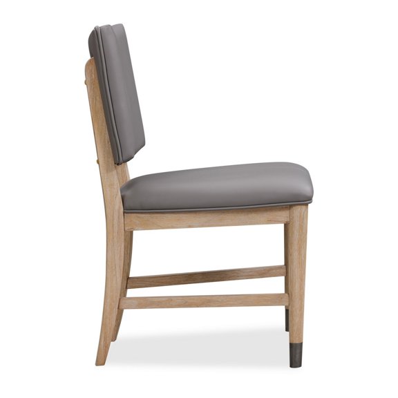 20 Inch Dining Chair, Faux Leather, Muted Natural Brown Wood Legs, Set of 2, Gray