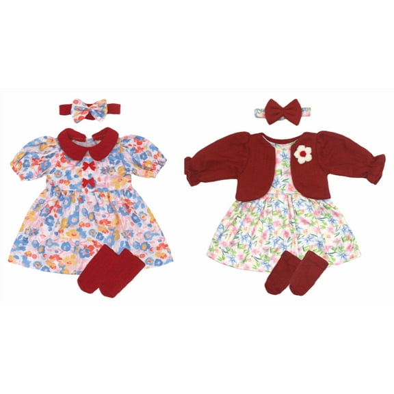 Reborn Doll Clothes for 20-22 Inch Dolls, 2 Set 20 Inch Baby Doll Clothes Accessories 7 Pcs Include Dress Coat Outfits, Headbands, Socks, Top and Pants