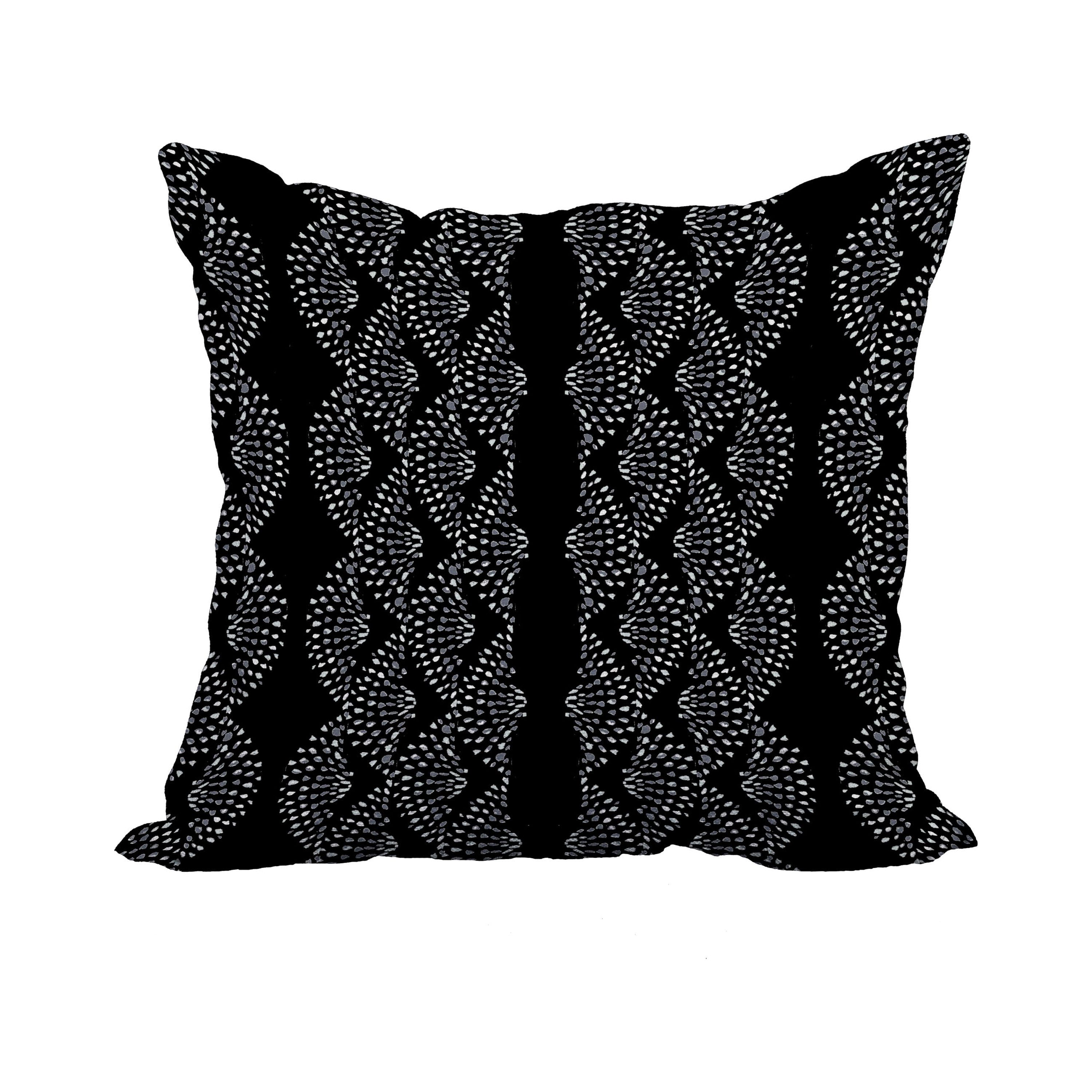 20 Inch Dotted D?cor Black Stripe Print Decorative Polyester Throw Pillow with Linen Texture