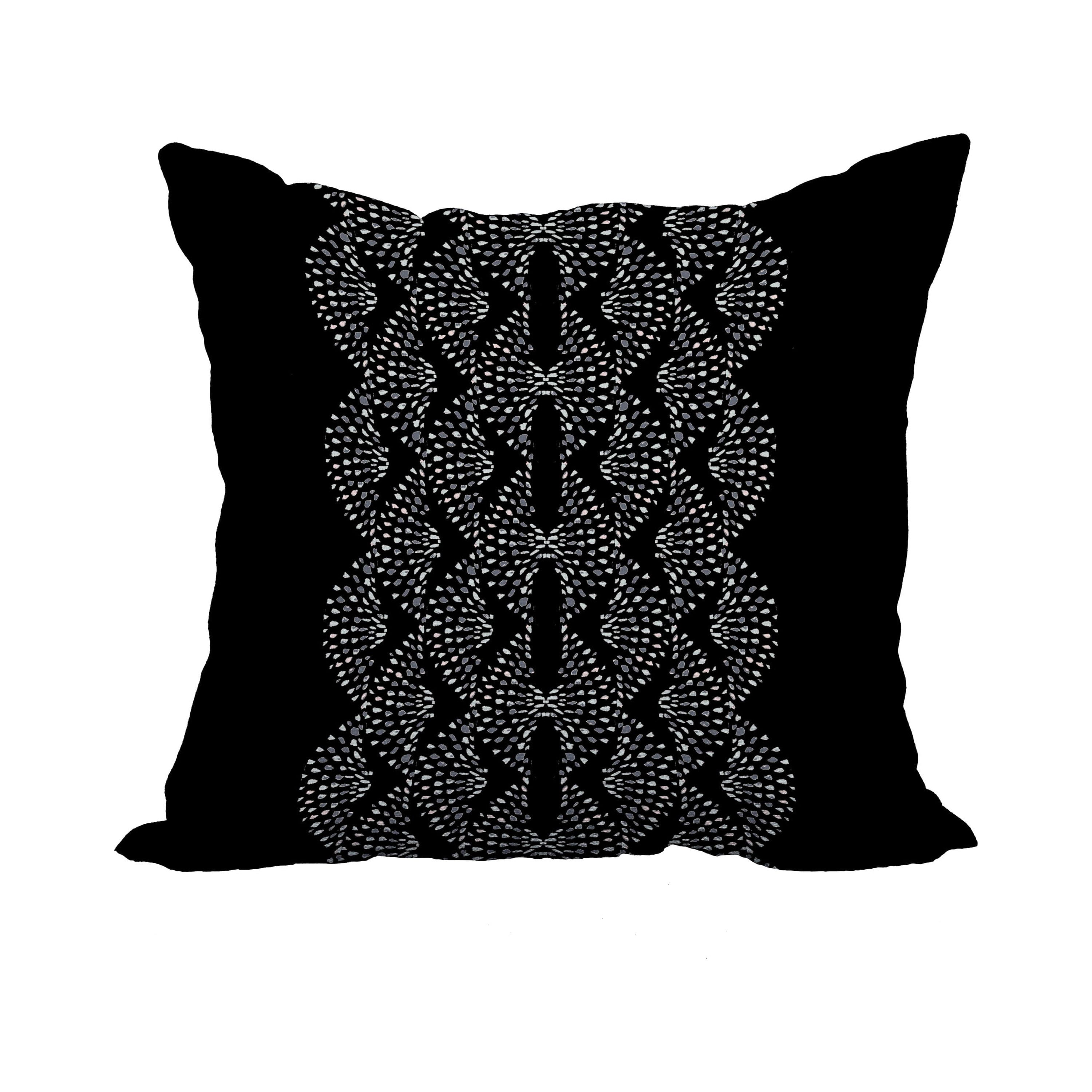 20 Inch Dotted Focus Black Geometric Print Decorative Polyester Throw Pillow with Linen Texture