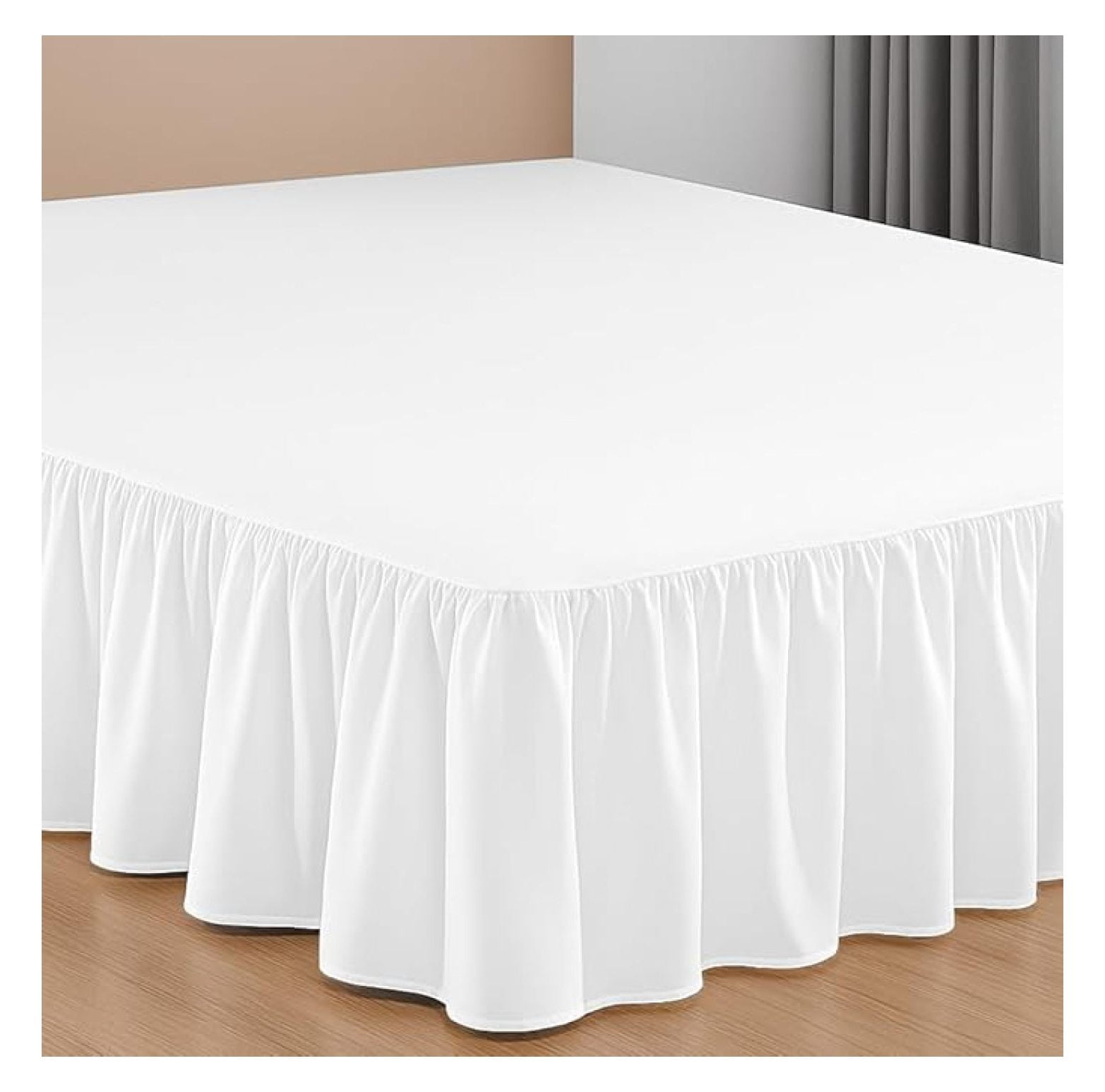 20 Inch Drop Ruffled Bed Skirt Queen Size - Classic Gathered Styling, Platform Style Dust Ruffle with Secure Fit, Split Corners, Wrinkle-Resistant Microfiber - White