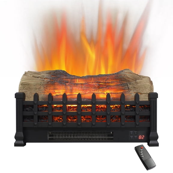 20 Inch Electric Fireplace Log Heater Set, Freestanding Fireplace Insert with Remote Control, 4 Flame Brightness Levels, 3 Flicker Speed, 1400W Heater/ 5000 BTU, 9H Timer