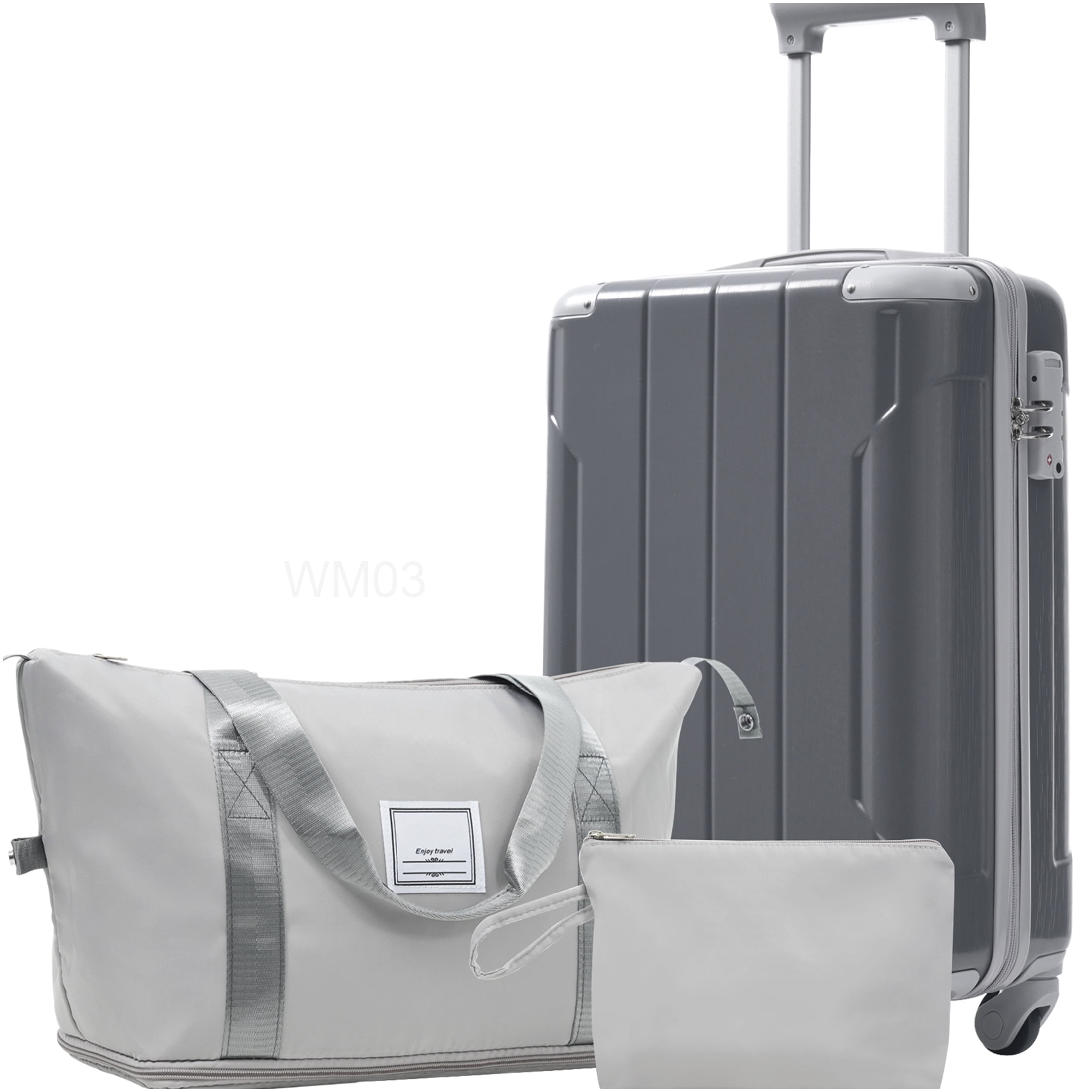 20 Inch Expandable Carry On Luggage Set with TSA Lock, 3 Piece Lightweight Hardshell Spinner Suitcase in Gray