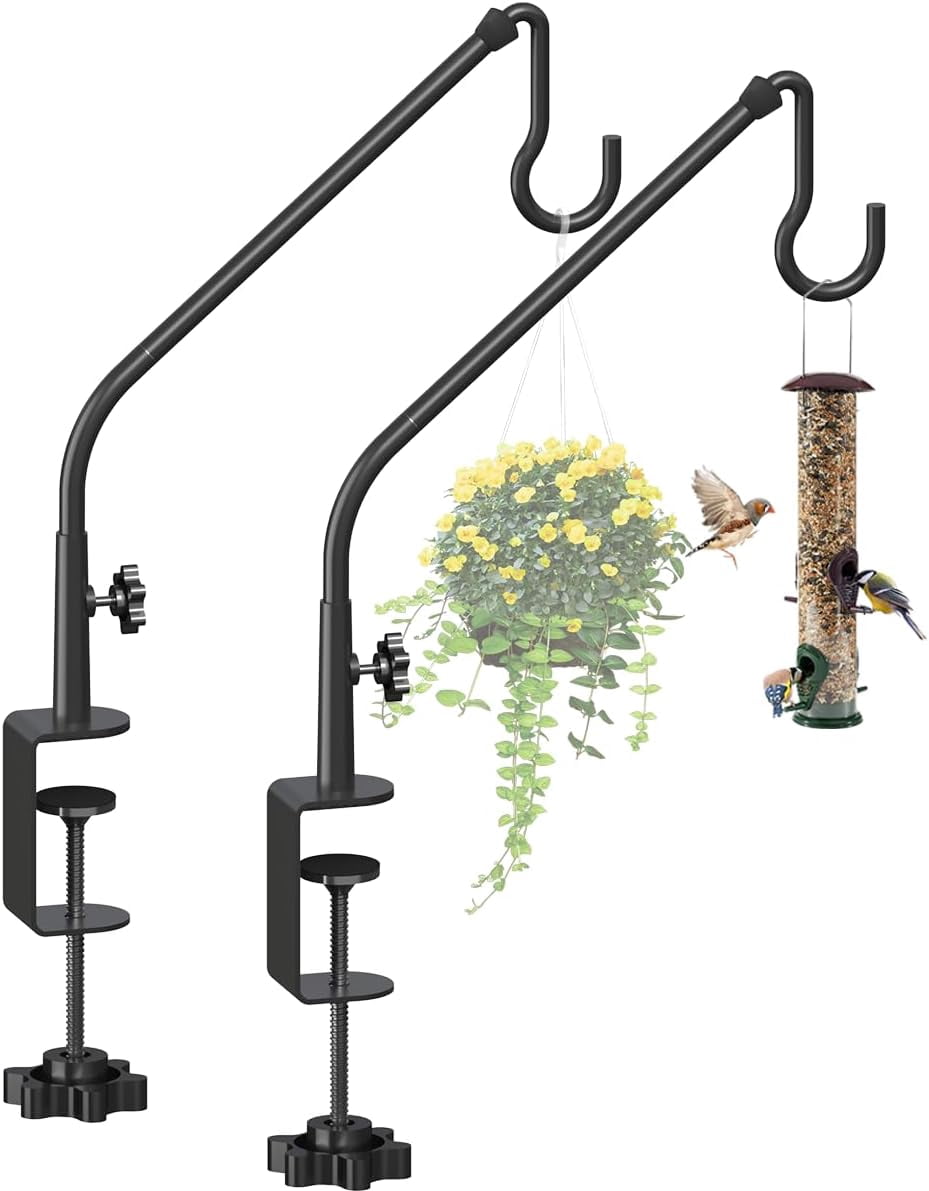 20 Inch Extended Reach Deck Hook Hanger for Railing, Heavy Duty Outdoor Plant Hook Holder for Hanging Bird Feeder Pole Deck Hanger Flower Basket Planter or Lanterns, Wind Chimes, 2 Pack
