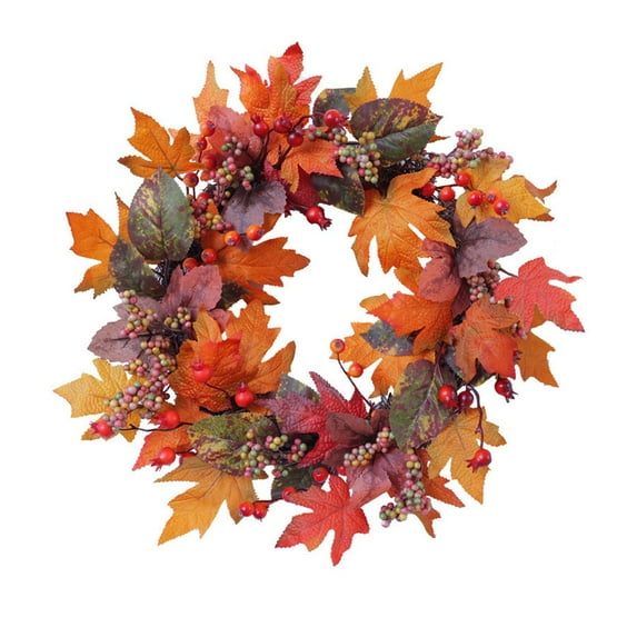 20 Inch Fall Wreath for Front Door - Autumn Harvest Decor with Berries, Maple Leaves & Berries - All-Weather Wreath for Outdoor Porch, Thanksgiving & Halloween Decorations