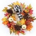 thumbnail image 1 of 20 Inch Fall Wreath for Front Door, Farmhouse Autumn Pumpkin Maple Leaves Wreath for Thanksgiving Harvest Indoor Outdoor Porch Decor, 1 of 8