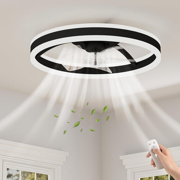 20 Inch Fandelier Caged Ceiling Fans with Lights and Remote, 10%-100% Dimmable, Rustic Bladeless Ceiling Fan, Small Farmhouse Fan Lights Ceiling Fixtures for Kitchen, Bedroom-Brushed Gold
