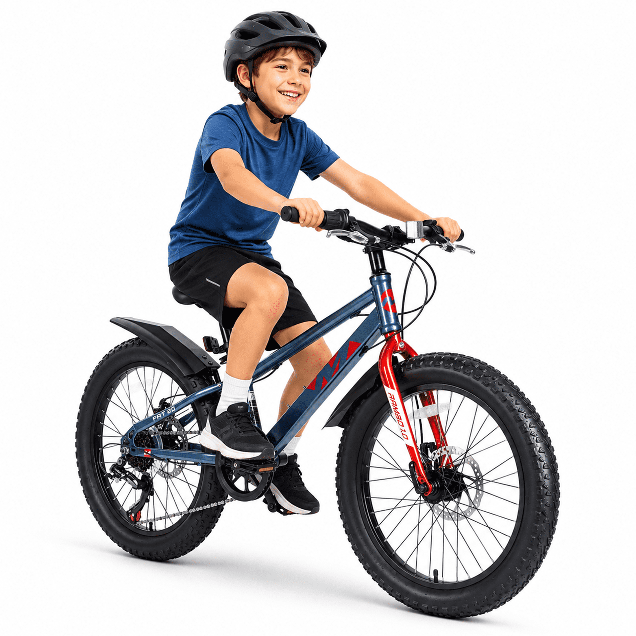 20 Inch Fat Tire Mountain Bike for Boys and Girls Ages 5-12, 7-Speed Kids Bicycle with High-Strength Steel Frame, Dual Disc Brakes and Suspension Fork for All-Terrain Riding, Grey