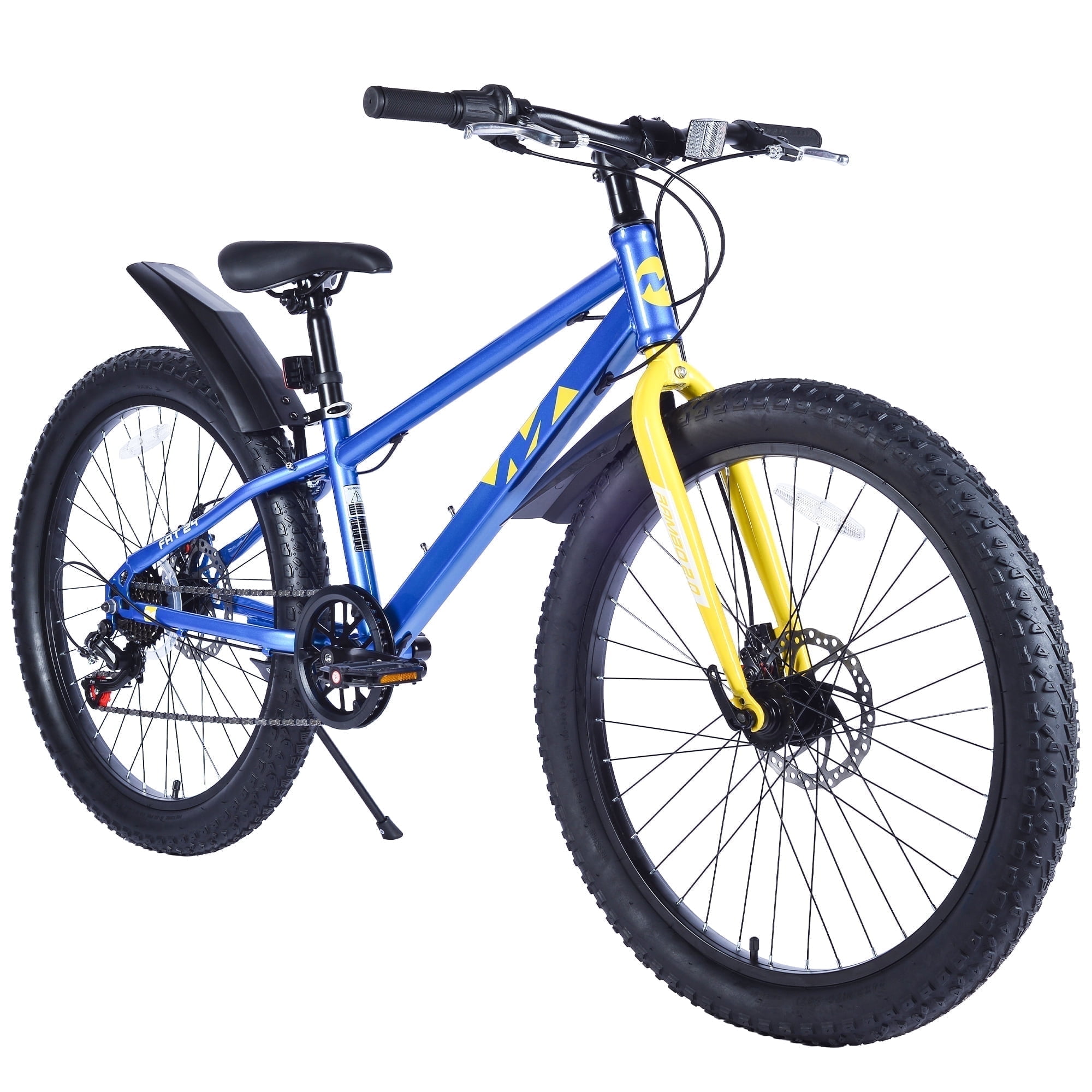 20-Inch Fat Tire Mountain Bike, Shimano 7-Speed, Dual Disc Brakes, Snow and Beach Bike - Blue