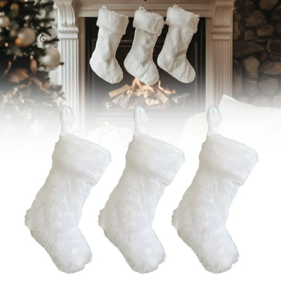 20-Inch Faux Rabbit Fur Gift Bag Christmas Stocking/ 20 Inch Christmas Stockings Xmas Hanging Decor Stockings Holiday Mantel Decorations Candy Stockings
