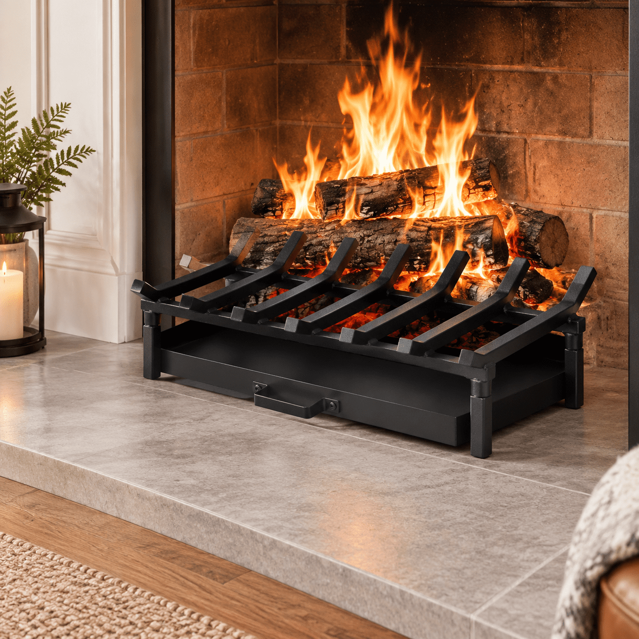 20 Inch Fireplace Grate with Ash Pan and Log Holder for Indoor and ...