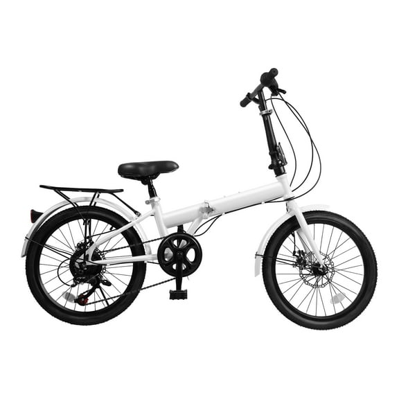 20-Inch Folding Bicycle with 7 Gears, Adjustable Height, Safe Front & Rear Disc Brakes, Reflective Pedals and Lights, Ideal for Urban and Outdoor Rides