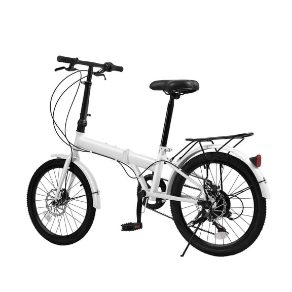 20 Inch Folding Bike, 7 Speed Adult City Bicycle with Dual Disc Brakes - High Carbon Steel Frame, Foldable Commuter Bike for Men Women - Lightweight Portable for Travel, Campus, RV, Black & White