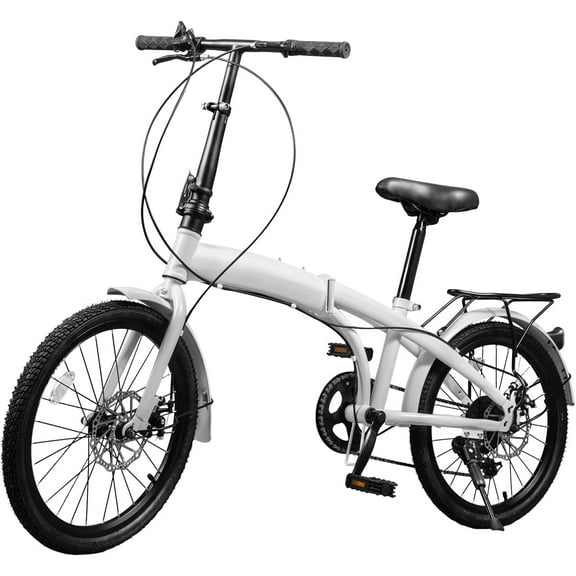 20-Inch Folding Bike, 7-Speed Foldable Bicycle with Disc Brakes & Fenders, Compact, Easy Storage for City Commuting