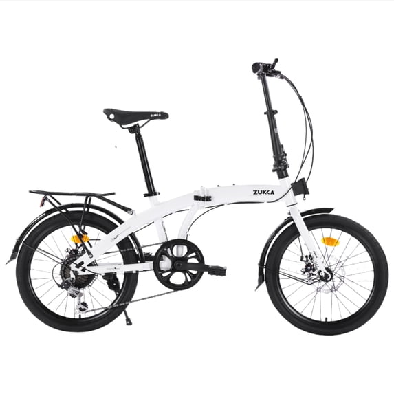 20 Inch Folding Bike, Steel Frame, 7 Speed Shifter City Bike with Adjustable Seat, Dual Disc Brakes, Anti-Skid Tires, Portable Road Bike for Commuting Fitness