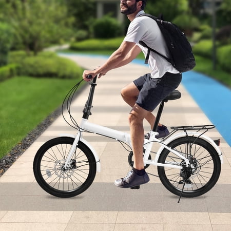 20-Inch Folding Mountain Bike with 7-Speed Gears, Front & Rear Disc Brakes, High Carbon Steel Frame, Adjustable Seat & Handlebars, Lightweight Commuter Bicycle