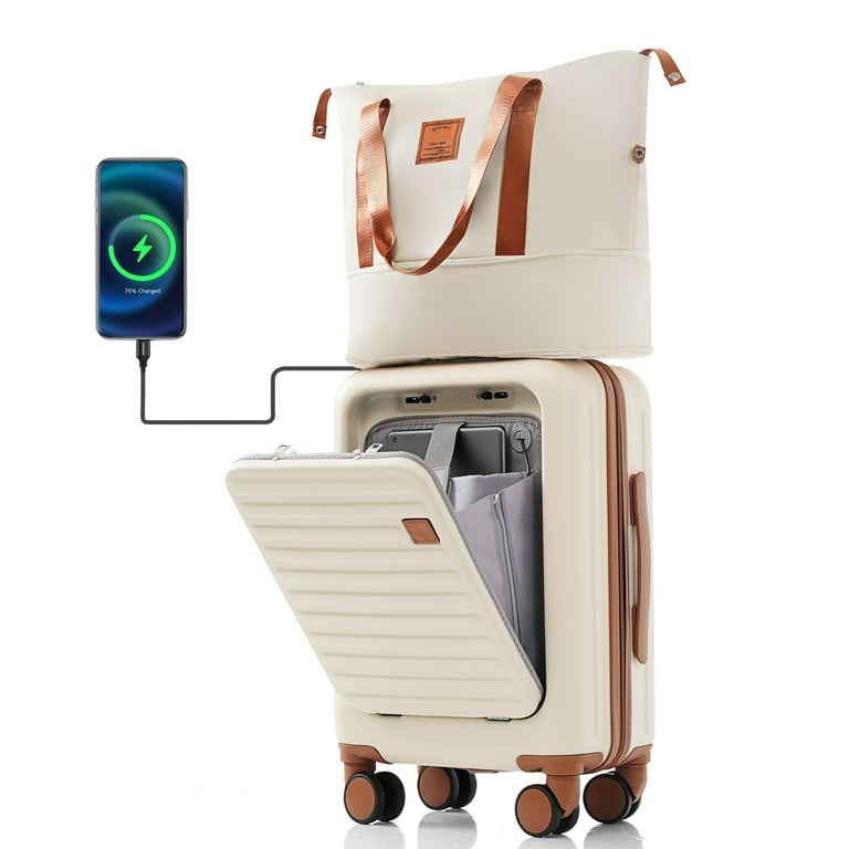 20-Inch Front Opening Carry-On Luggage with Expandable Travel Bag