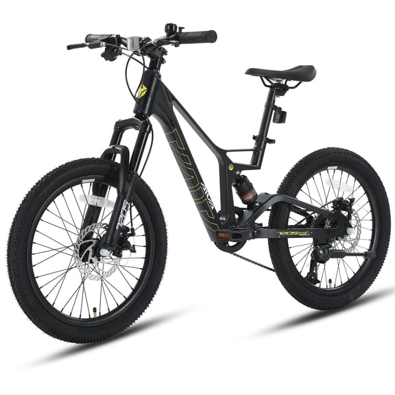 AIVA 20 Inch Mountain Bike, Magnesium Alloy Frame Dual Full-Suspension Mountain Bicycles, 7-speed Bike with Disc Brake