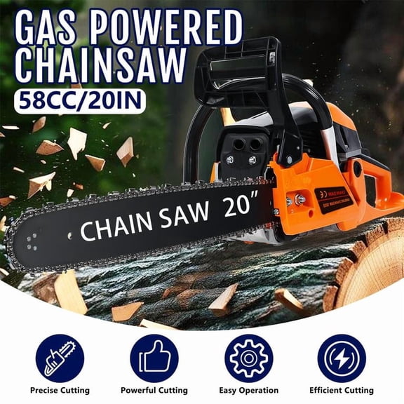 20 Inch Gas Powered Chainsaw 58cc 2-Stroke 2200W Automatic Lubrication System Lightweight Portable Anti-Slip Vibration Reduction Handle for Outdoor Logging Yard Maintenance