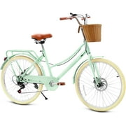20 Inch Girls Bike, Wanan Kids Bike for 6-15 Years with Rattan Basket, Lightweight Carbon Steel Frame, Kids Bicycles 7-Speed Cruiser