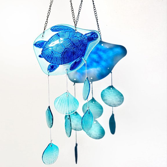 20 Inch Glass Sea Turtle Wind Chimes Blown Glass Seashell Wind Chimes for Outside  Wind Chime Decorative for Living Room, Bedroom, Beach House