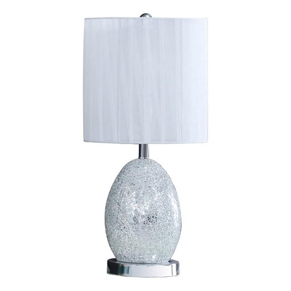 Benjara 20" Glass Table Lamp- 9W LED- 3 Way Switch- Egg Shape- Silver