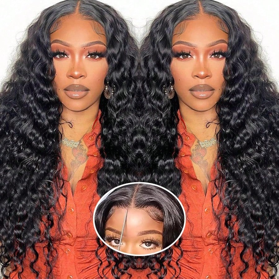 20 Inch Human Hair Glueless Wig Deep Wave 180 Density Pre Plucked Amazon.com : 20Inch Deep Wave Lace Front Wigs Human Hair  main image 2