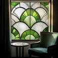 thumbnail image 1 of 20 Inch Green Fan-Shaped Stained Glass Window Film, Art Deco Static Cling Privacy Decal, No-Adhesive Window Sticker Home Decor for Bathroom Kitchen Sliding Doors, 1 of 7