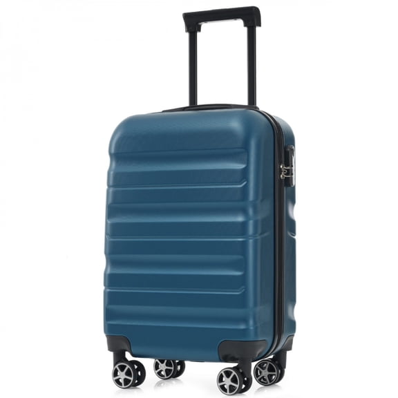 20 Inch Hardshell ABS Carry-On Luggage Set Inky Blue Lightweight Dual Spinner Wheels with Foldable 25L Duffel Bag for Men Women Business Trips Weekend Getaways