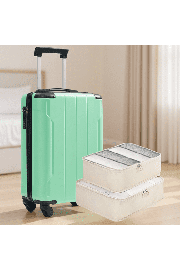 20-Inch Hardshell Carry-On Luggage, Lightweight ABS Suitcase with 360 Spinner Wheels, Built-In TSA Lock, 2 Pockets, Cream Green