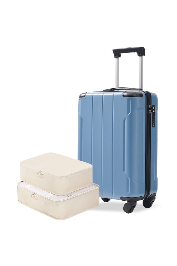 20-Inch Hardshell Carry-On Luggage, Lightweight Durable ABS Suitcase with Spinner Wheels, Built-in TSA Lock, 2 Packing Cubes, Blue-gray
